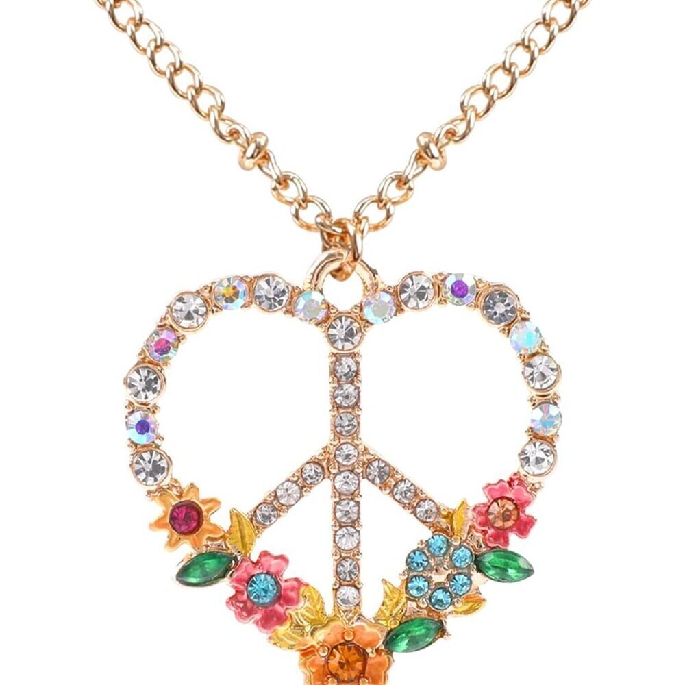 Peace Sign Heart Necklace Silver Rose Gold Chain Women Jewelry Gift